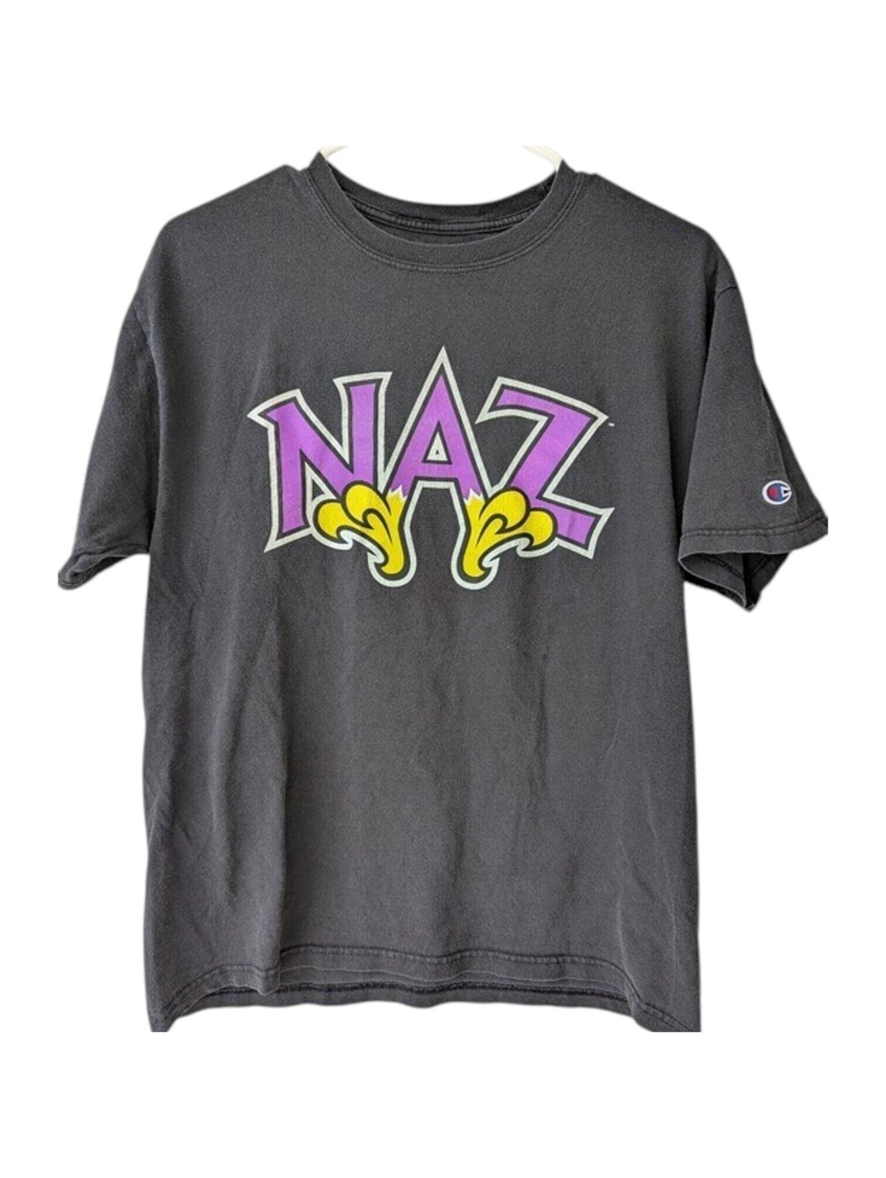Vintage Y2K Champion Nazareth University NAZ T-Shirt M Black Graphic 19.5x25.5